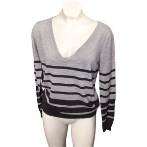 Mossimo Supply Co. Gray and Black Striped V-Neck Sweater